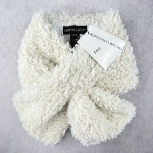ADRIENNE LANDAU Pull Through Scarf Ivory Shaggy Faux Fur Sheepskin Womens OS